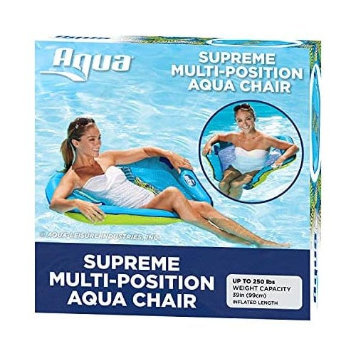 Aqua Supreme Multi-Position Aqua Chair with a weight capacity of up to 250 lbs and an inflated length of 39 inches.