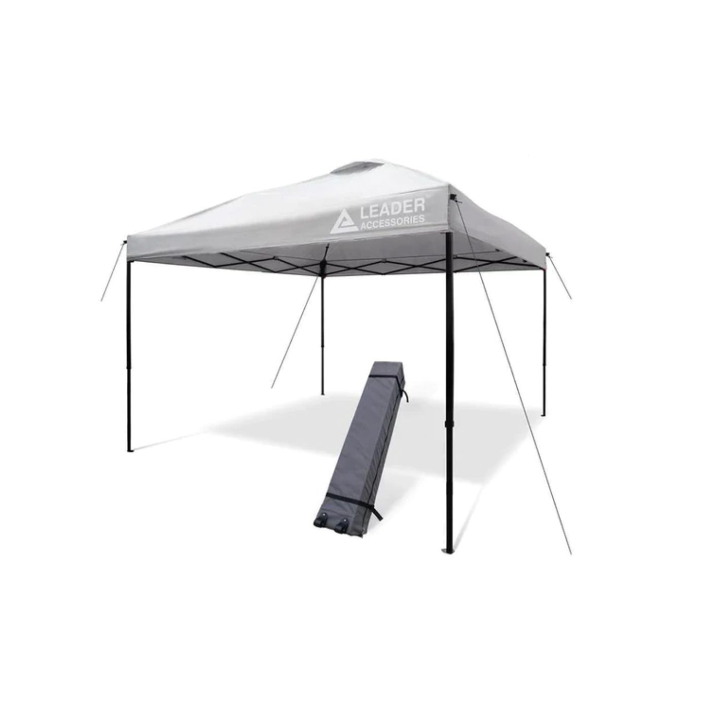 A pop-up canopy tent with a carrying bag beside it.