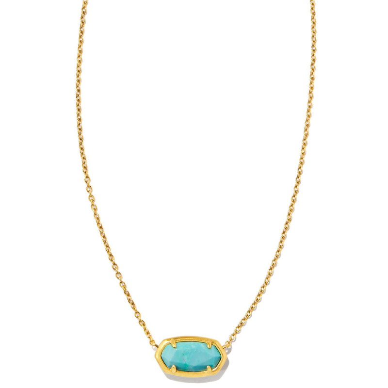 Gold chain necklace featuring a hexagonal turquoise stone set in a gold frame.