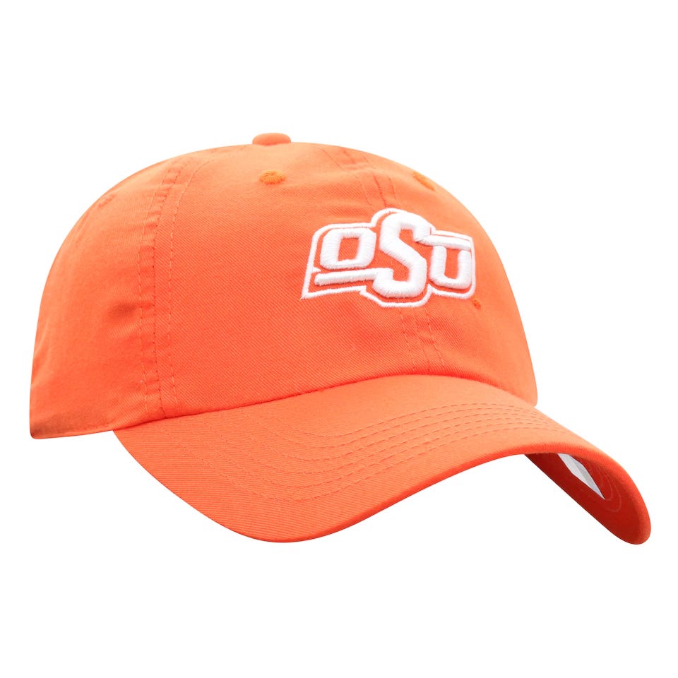 Orange baseball cap with an \“OSU\“ logo embroidered in white on the front, representing Oklahoma State University.