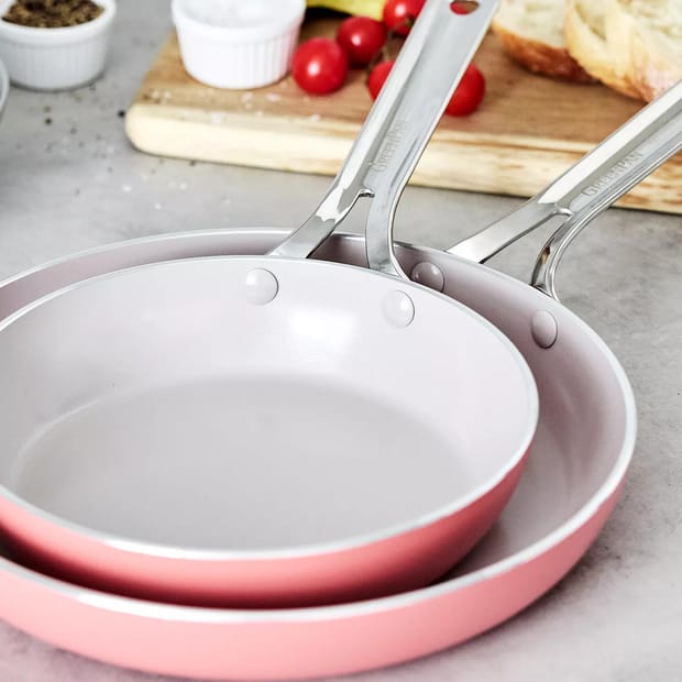 Get cookin' with this GreenPan Nova Nonstick Fry Pan Duo, which falls from $99.99 to $34.33 at Macy's. You'd spend $59 or more elsewhere for a similar set from this brand. You'll get an 8" fry pan and a 10" fry pan. They are oven and broiler safe up to 600 degrees Fahrenheit and can be used on all cooktops, including induction. Shipping is free when you spend $39 and log into your free Macy's Rewards account. Otherwise, shipping adds $10.95 to orders below $49. Please note that Last Act merchandise is final sale, so no returns, exchanges, or price adjustments are allowed.
