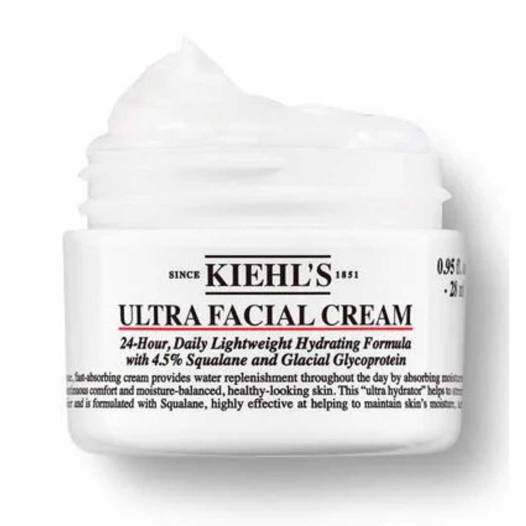 Kiehl's Ultra Facial Cream is a 24-hour, lightweight hydrating formula featuring 4.5% squalane and glacial glycoprotein for moisture balance and healthy-looking skin. Size: 0.95 fl. oz. (28 ml).