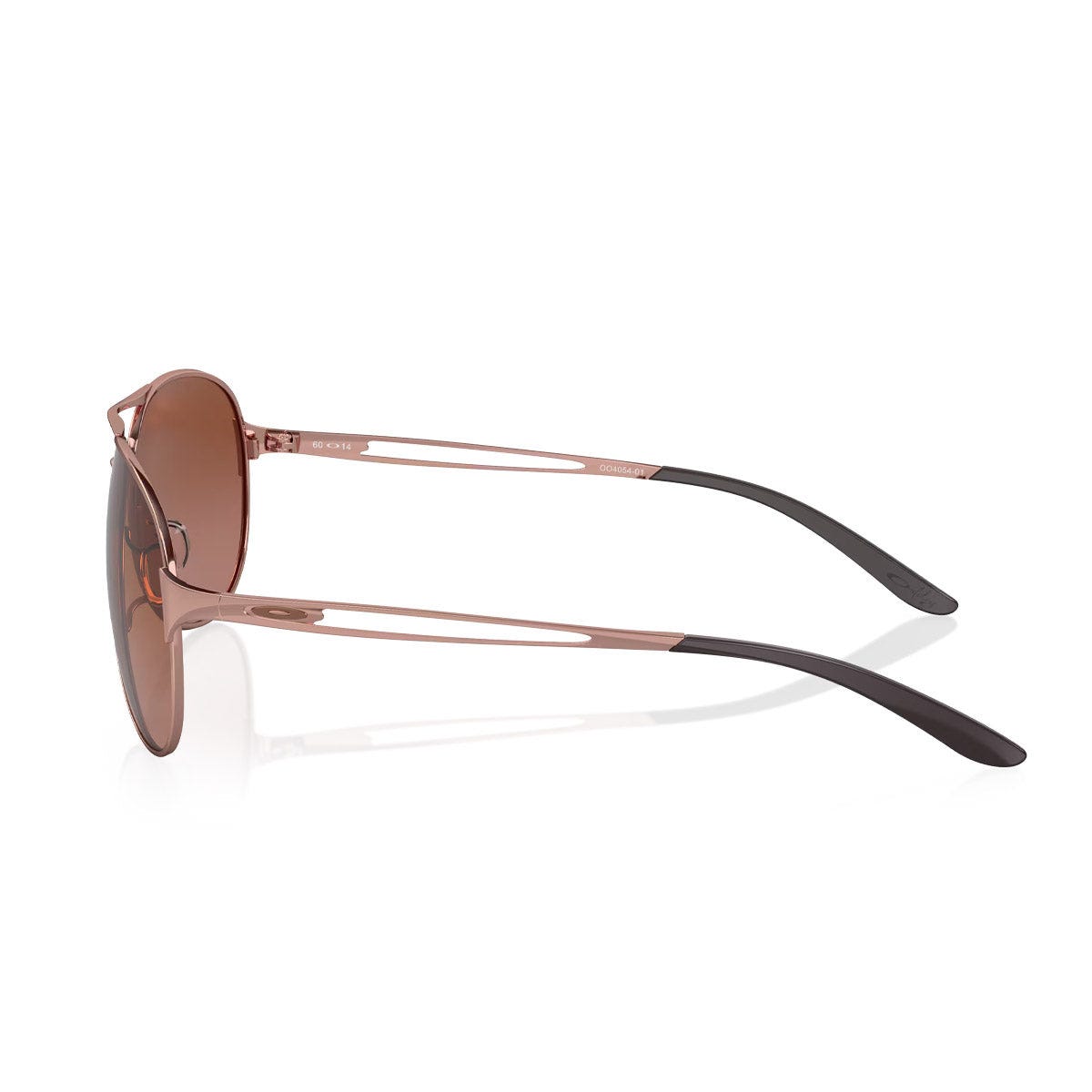 Rose gold aviator sunglasses with slim double-bridge frames and dark lenses; black, curved earpieces for a comfortable fit.