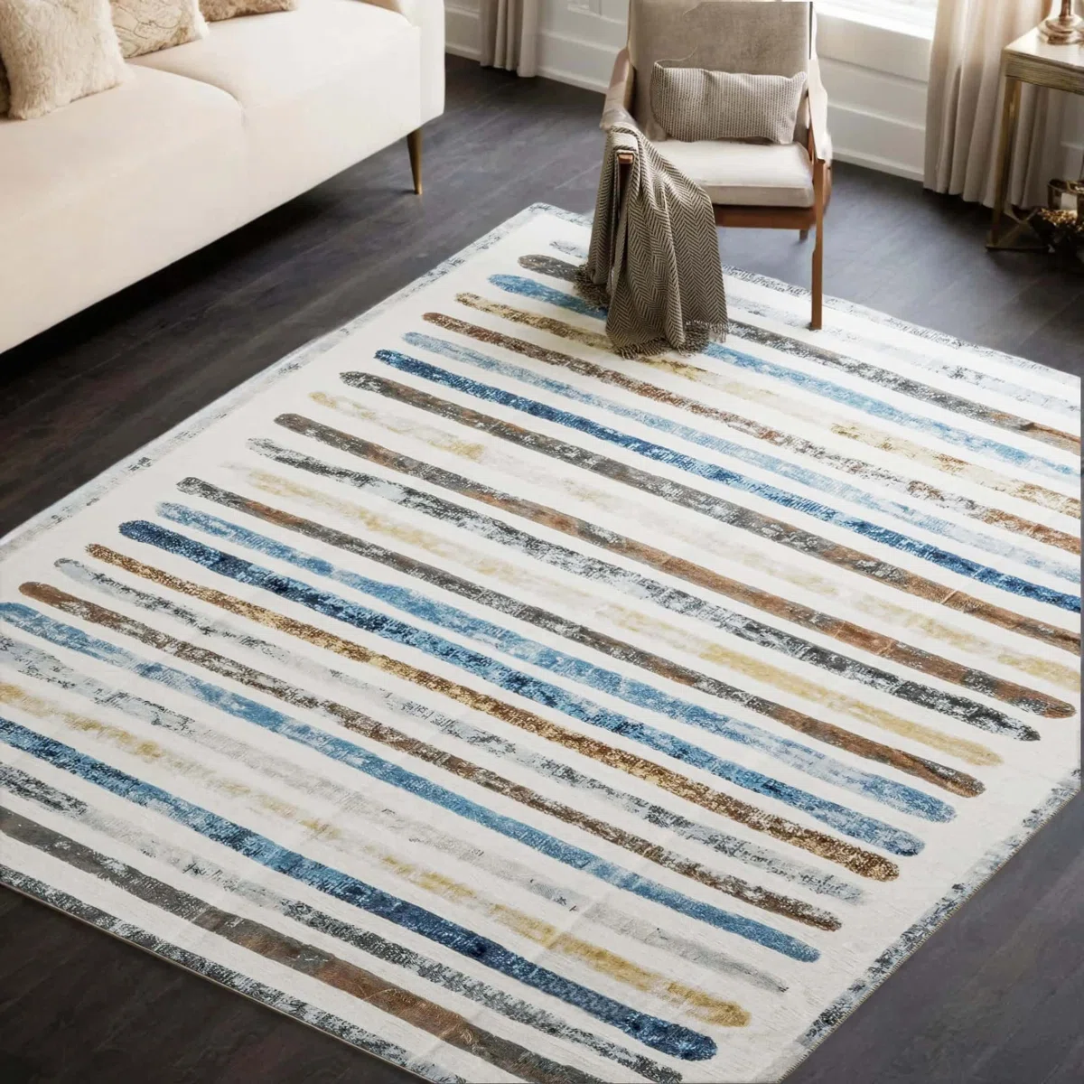 Machine-Washable 5' x 8' Striped Rug $40 at Brad's Deals