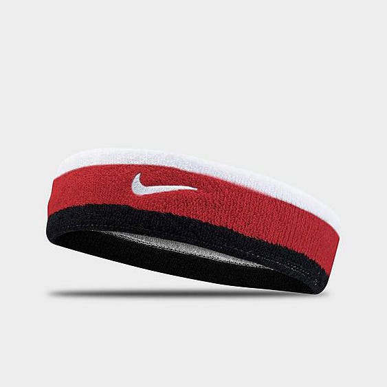 Red and white headband with a black accent and a white swoosh logo.