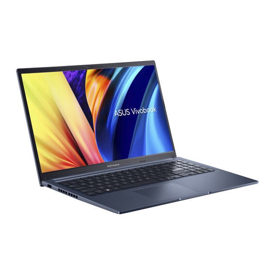 The ASUS 15.6\“ Vivobook Laptop features a sleek design with a colorful display and a full-sized keyboard, suitable for a variety of tasks. The screen is vibrant and the laptop has a slim profile with ports on the side.