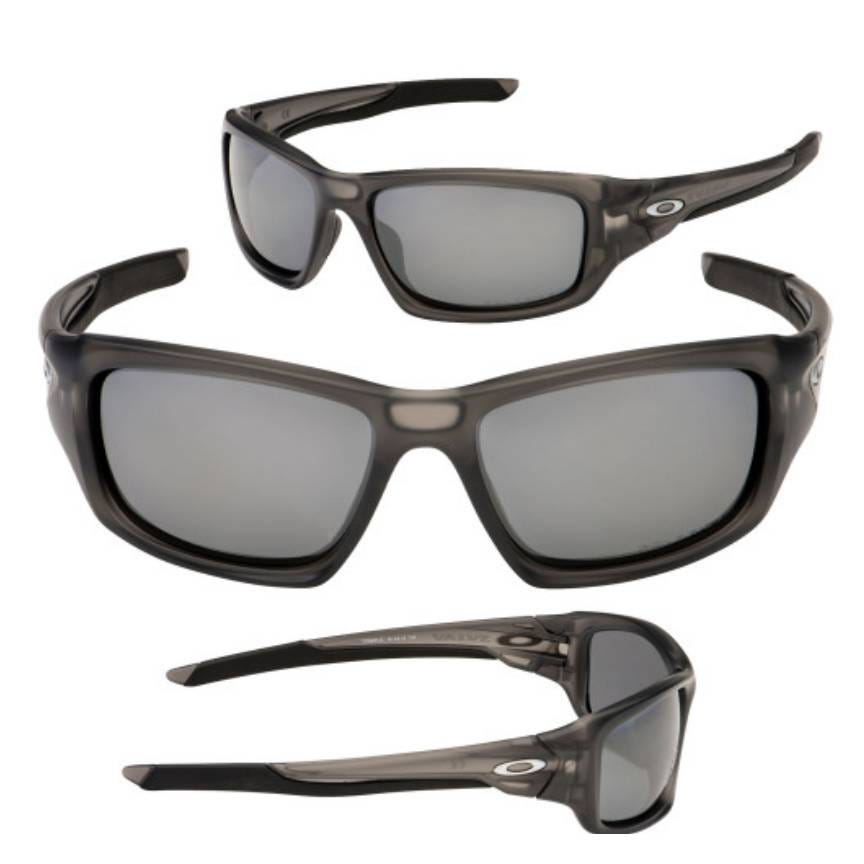Three different angles of a pair of dark-framed sunglasses with tinted lenses.