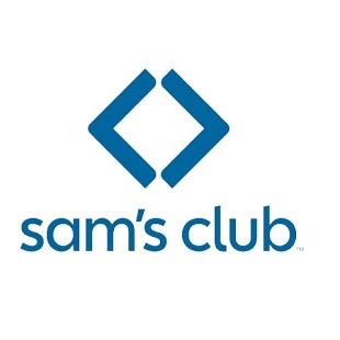 Logo of Sam's Club featuring a blue diamond shape with two white arrows facing each other.