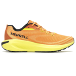 Orange and yellow Merrell running shoe with black details.