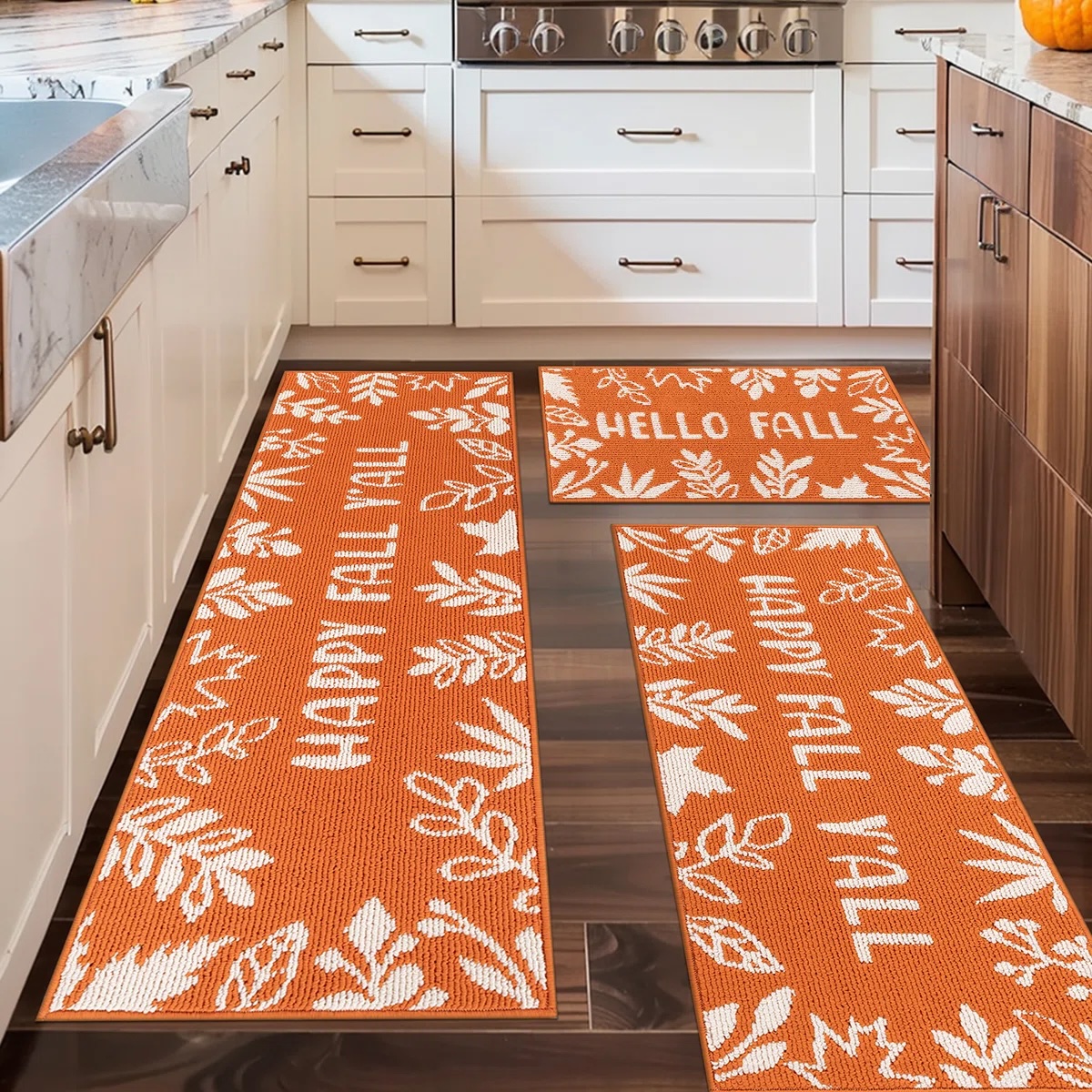 Set of 3 Washable Fall Kitchen Mats $12 at Brad's Deals