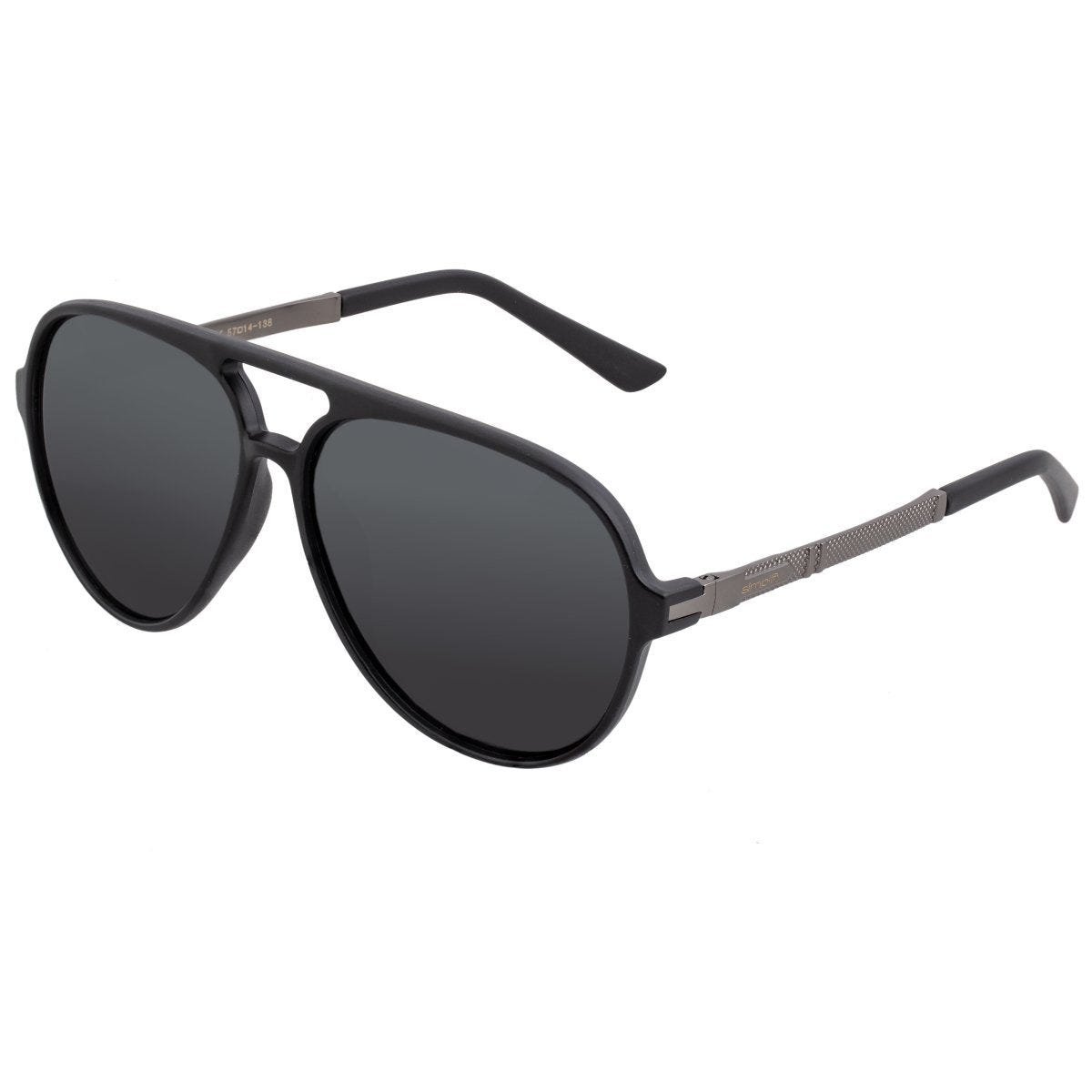 Black polarized sunglasses with a round frame design and detail on the sleek metal arms.