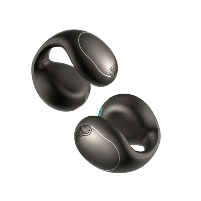 Two sleek, black, modern earplugs with a smooth, ergonomic design.