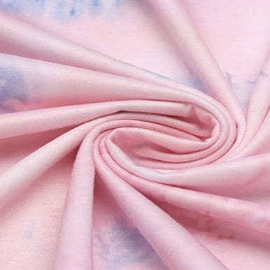 Soft pink and light blue hues blend in a tie-dye pattern on the fabric, suggestive of a comfortable and casual lounge set material.