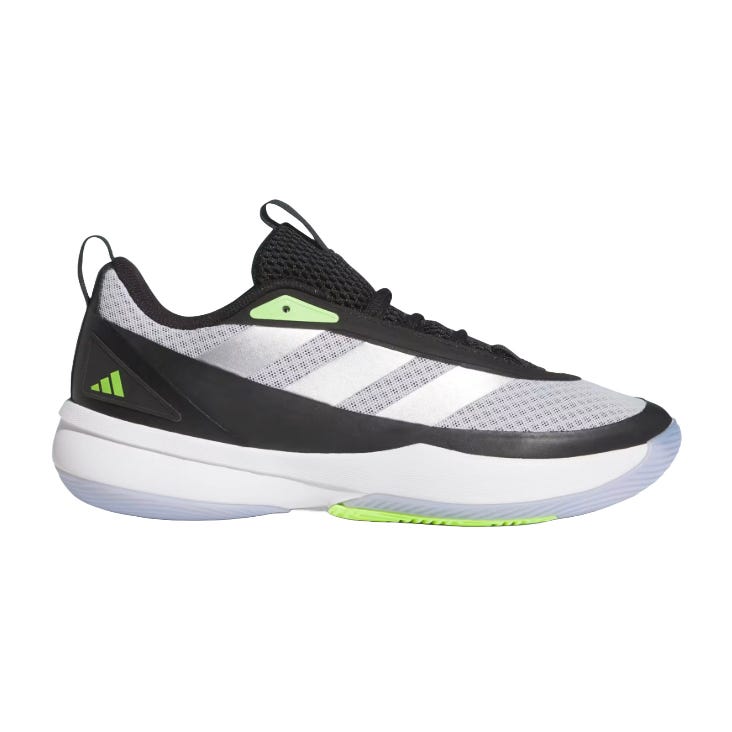 Adidas Subzone Basketball Shoes feature a sleek design with black, grey, and white colors, accented by lime green details. They have a mesh upper for breathability, a supportive black overlay, and a cushioned white midsole with a durable outsole for traction.