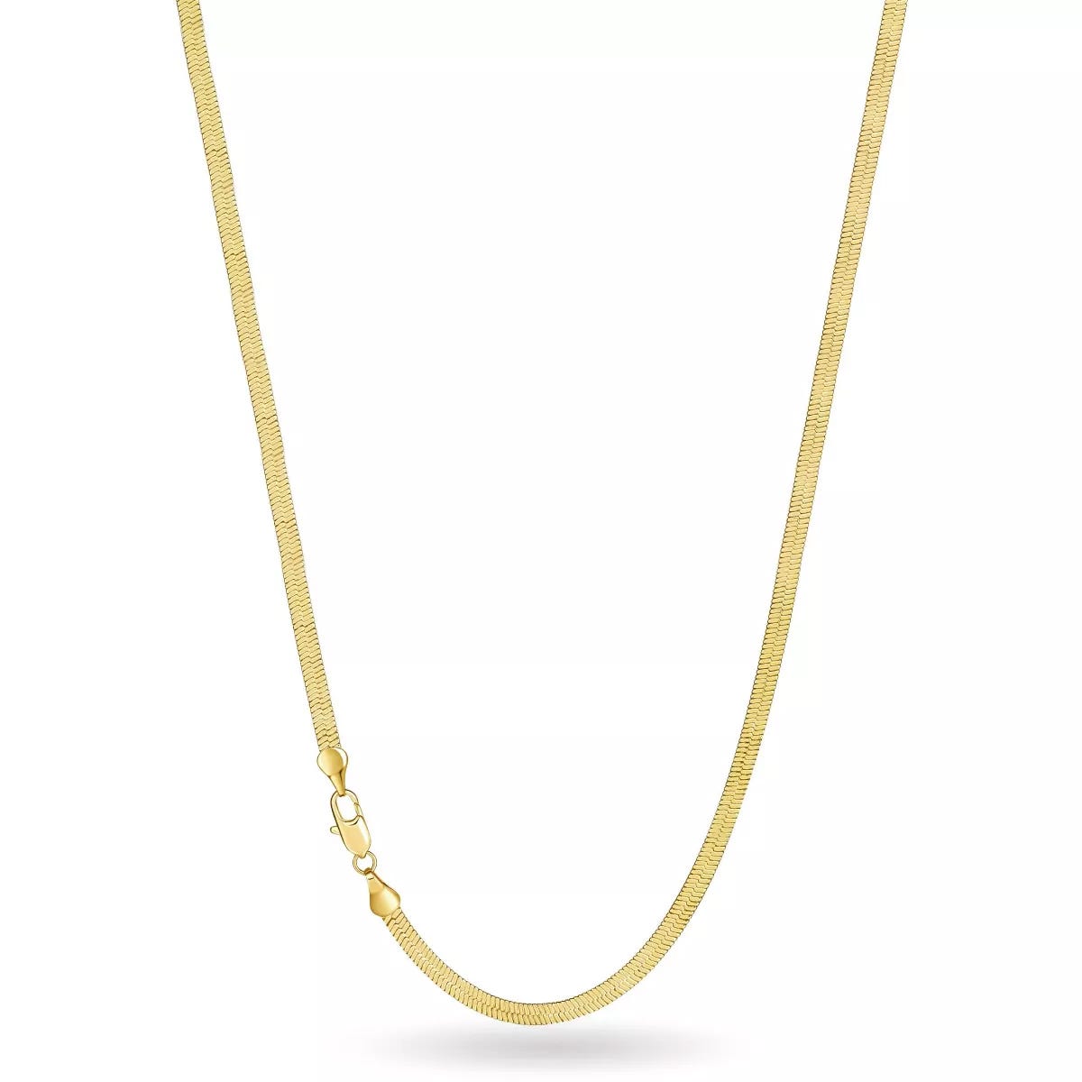 A gold snake chain necklace with a secure clasp.