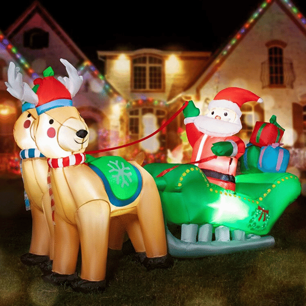 Present Stack Inflatable Santa, Sleigh & Reindeer Inflatable $57 at Brad's Deals