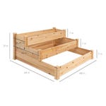 A three-tier wooden garden bed with dimensions 48 inches square at the base and three levels of height: 7 inches, 14.25 inches, and 21 inches.