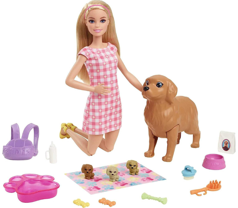 barbie doll and dog toy