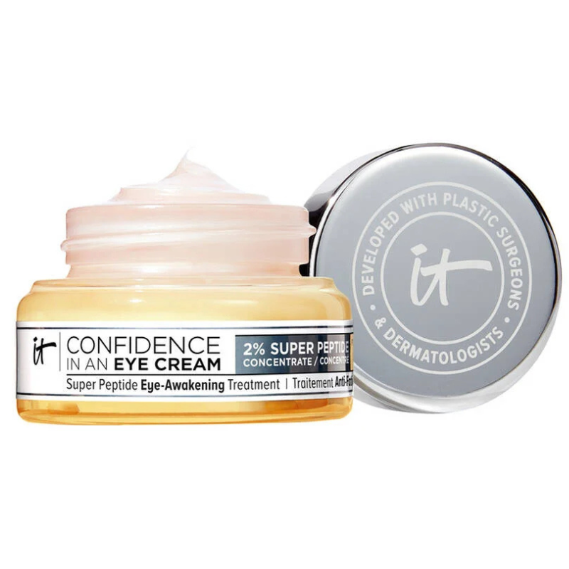 IT Cosmetics Confidence in an Eye Cream is a super peptide eye-awakening treatment with a 2% super peptide concentrate, developed with plastic surgeons and dermatologists.