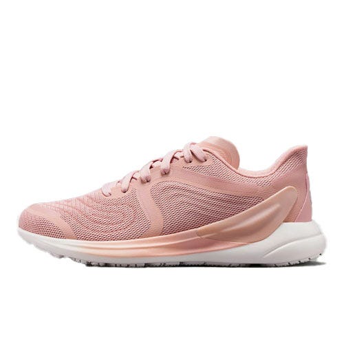 A light pink running shoe with a white sole.