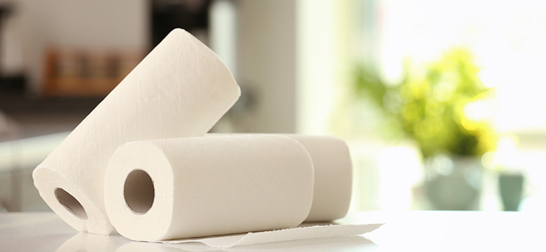 rolls of generic paper towel on counter