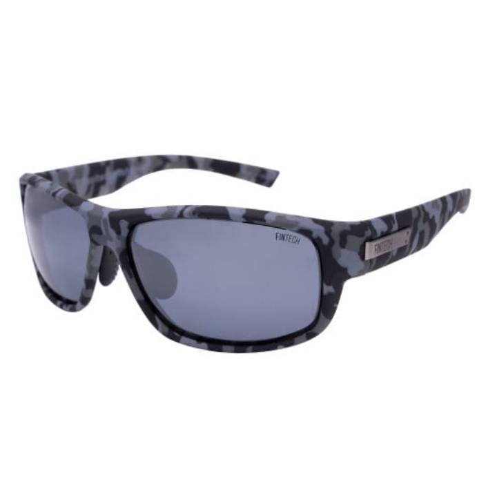 A pair of Fintech Walleye sunglasses with a patterned grey frame and dark lenses.