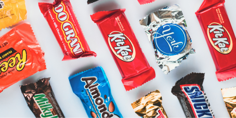 candy bars on white background