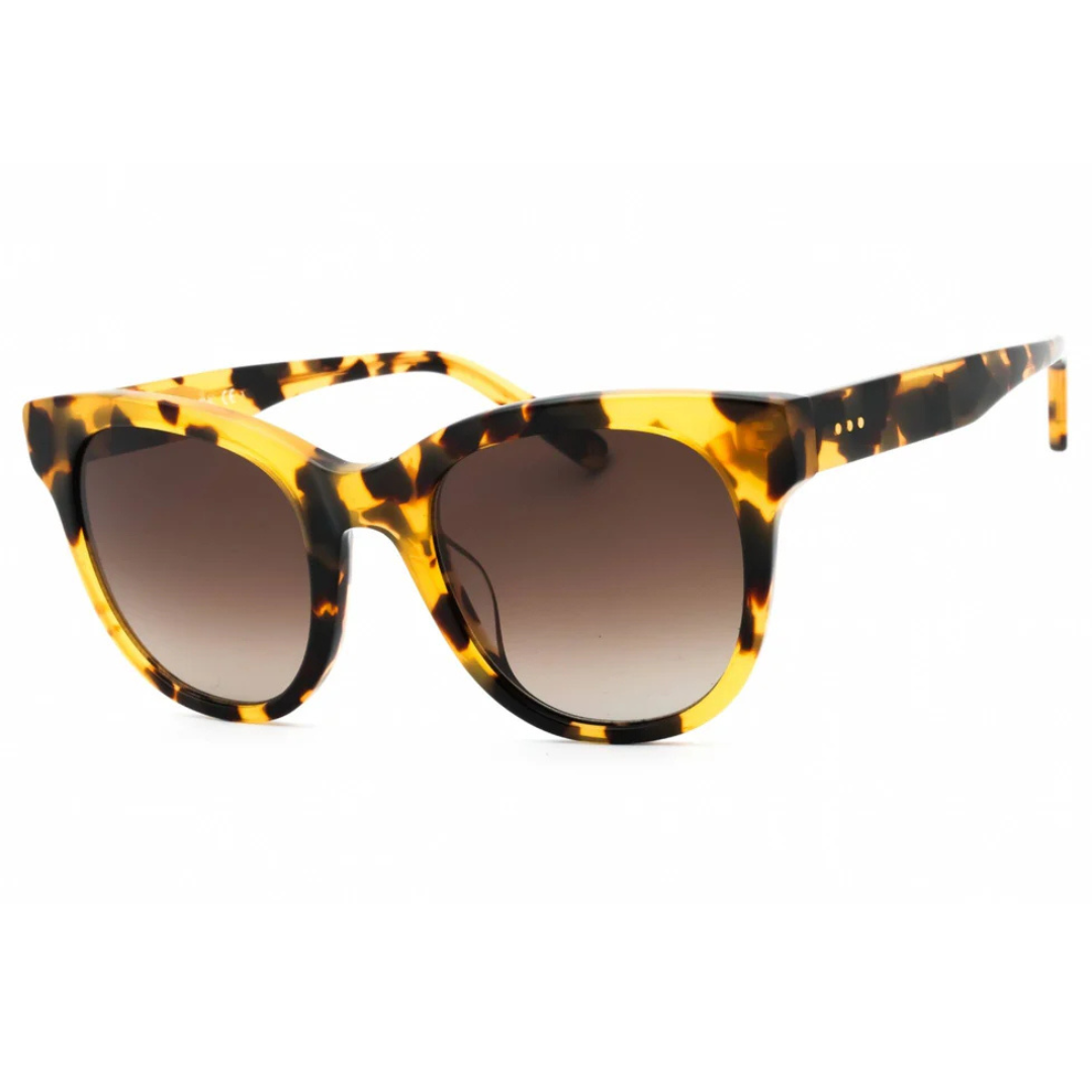 Tortoise shell pattern sunglasses with a slightly oversized frame and gradient lenses, offering a stylish and classic look.