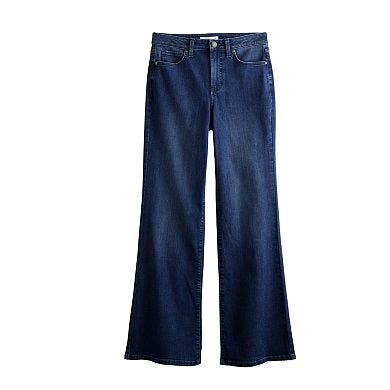 High-waisted, wide-leg Lauren Conrad jeans with a dark wash and a traditional five-pocket design.