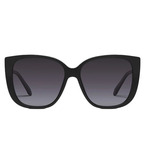 Black cateye sunglasses with gradient gray lenses and a thick frame, offering a stylish and modern look.