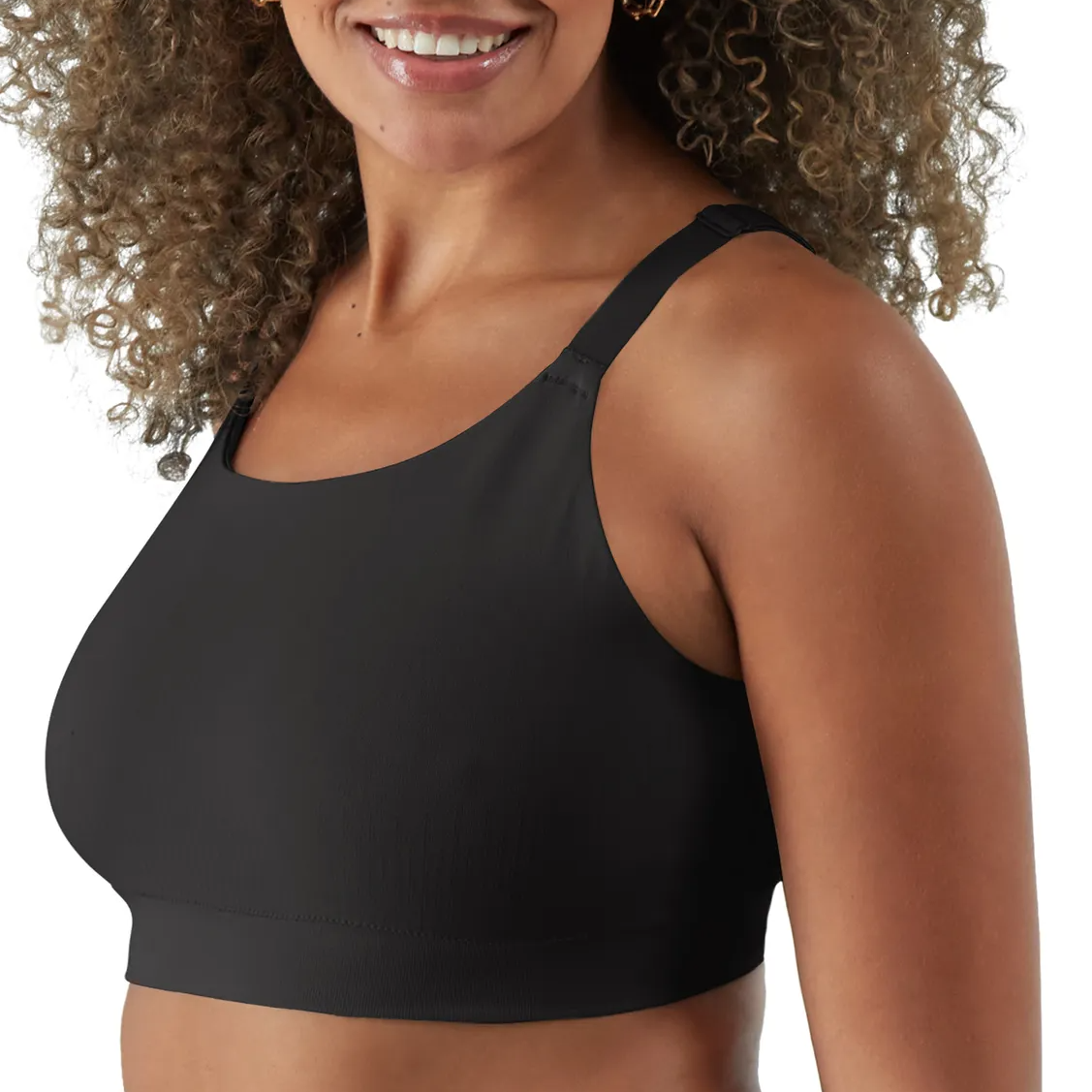 Three Bali Seamless Bralettes are showcased, featuring a simple, supportive design with wide straps. They are designed for comfort and flexibility, in a neutral color, suitable for everyday wear.