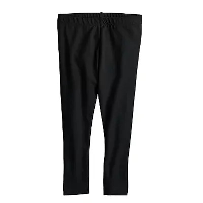 Black leggings for girls with an elastic waistband and a straight-leg design.
