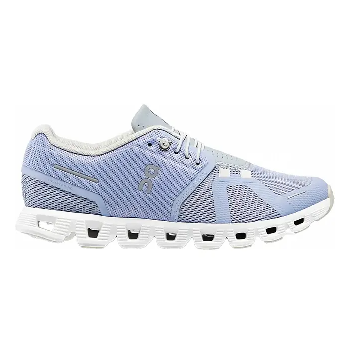 Light blue running shoe with a white sole and breathable mesh upper.