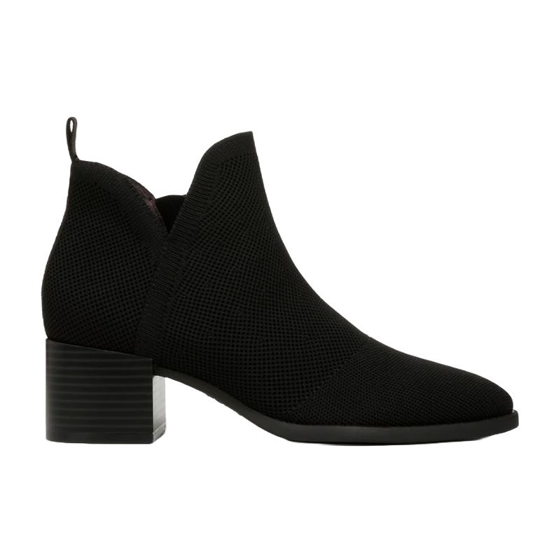 Black LifeStride Destined Ankle Booties with a textured knit upper, block heel, and pull tab at the back.