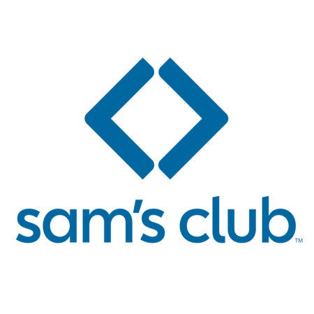 Sam's Club logo featuring a blue diamond shape made of two intersecting lines above the brand name in lowercase blue text.