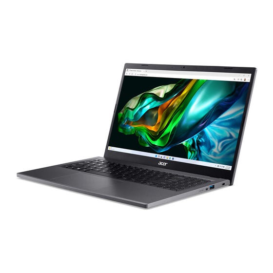 Acer Aspire 5 laptop with a visible Intel Core i7 sticker, showcasing a slim design and a large screen with colorful wallpaper displayed.