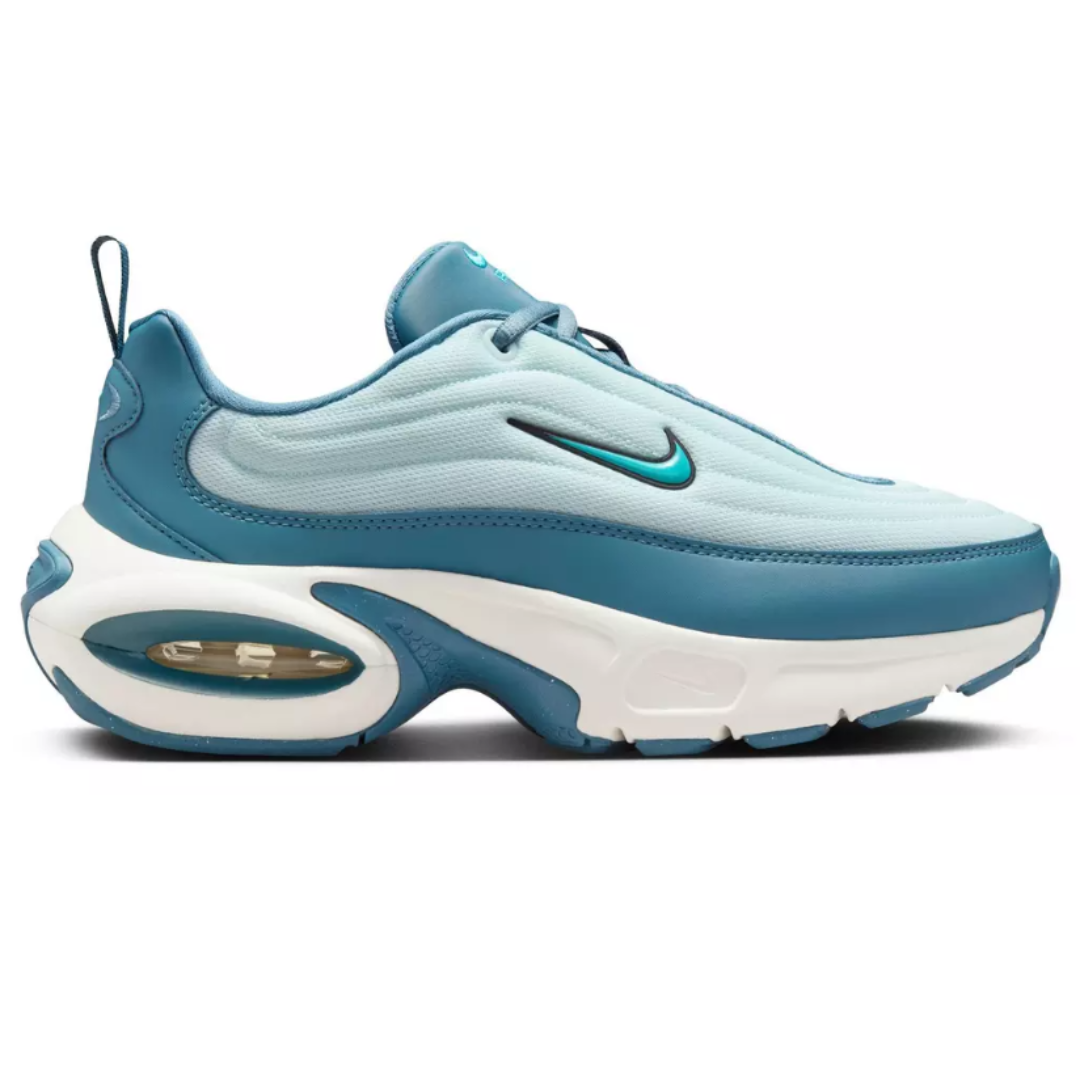 Nike Women's Air Max Portal Shoes feature a sleek design with light blue and teal uppers, a small swoosh logo, and a visible air unit in the sole, combining style and functionality.