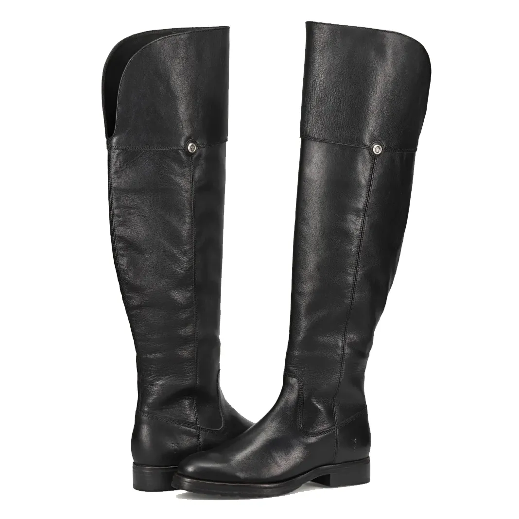 A pair of tall black leather riding boots.