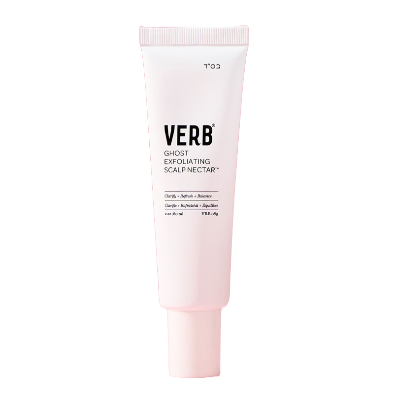 Verb Ghost Exfoliating Scalp Nectar is a scalp treatment designed to clarify, refresh, and balance. The product is in a 2 oz (60 ml) tube.