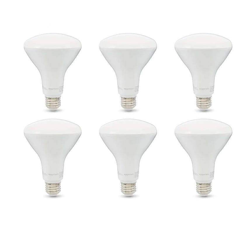 Five identical white LED floodlight bulbs with screw bases.