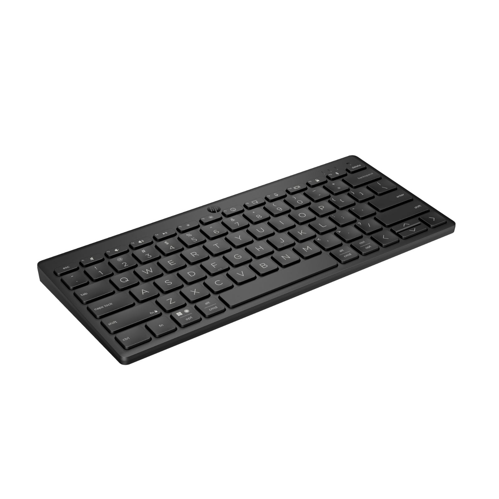 Wireless black computer keyboard with a modern design.
