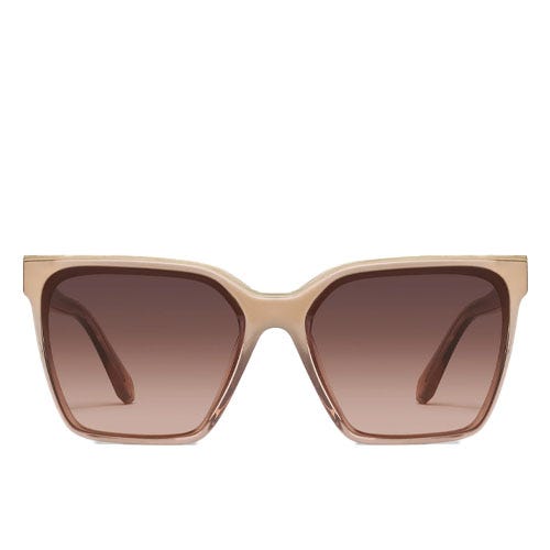Beige square-framed sunglasses with brown gradient lenses.