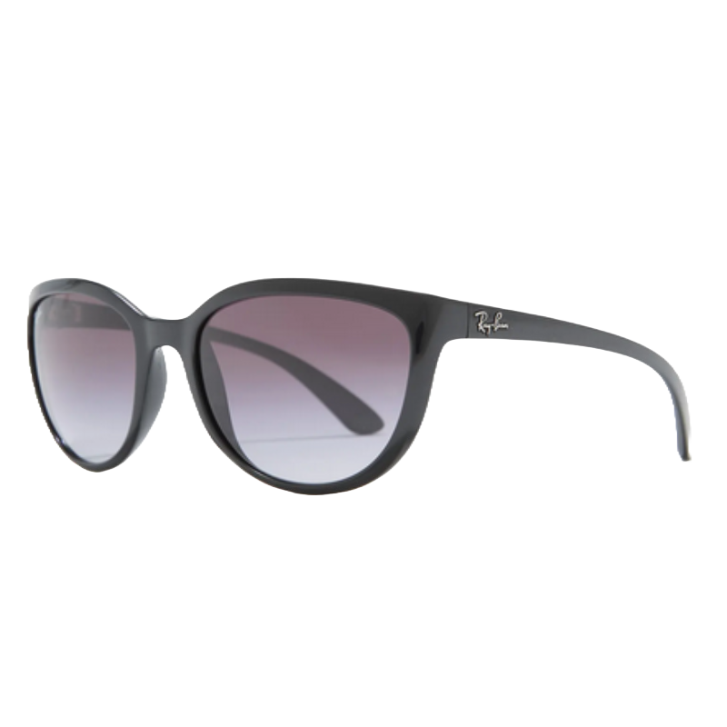 Black Ray-Ban sunglasses featuring a cat-eye frame with gradient lenses and a small Ray-Ban logo on the temple.