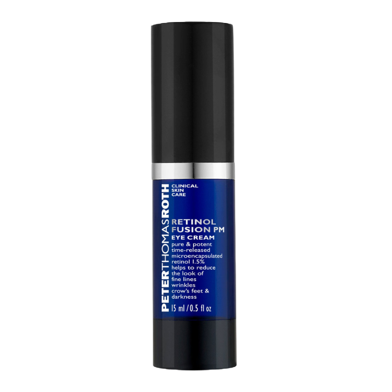 Peter Thomas Roth Retinol Fusion PM Eye Cream is a time-released, microencapsulated retinol cream (1.5%) designed to reduce fine lines, wrinkles, crow's feet, and darkness around the eyes. Size: 15 ml / 0.5 fl oz.