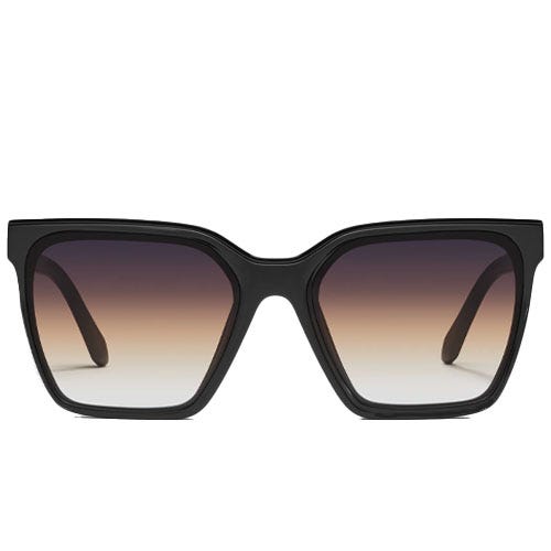 Rectangular sunglasses with a black frame and gradient brown lenses.