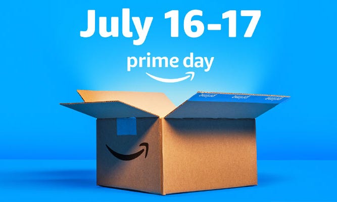 amazon prime box on a blue background