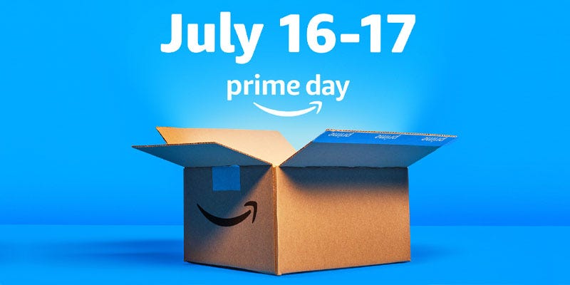 amazon prime box on a blue background