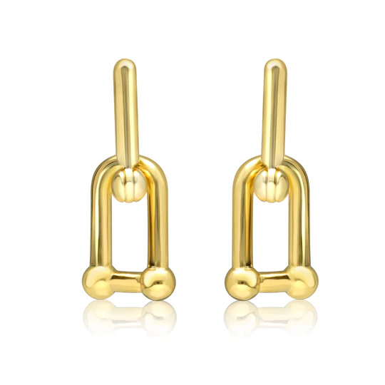 A pair of gold-toned, modernist rectangular drop earrings.