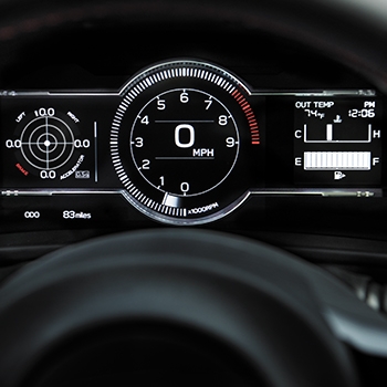 Close-up of the 7-inch digital instrument panel on the 2022 Subaru BRZ.