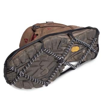 Yaktrax attached to bottom of shoe